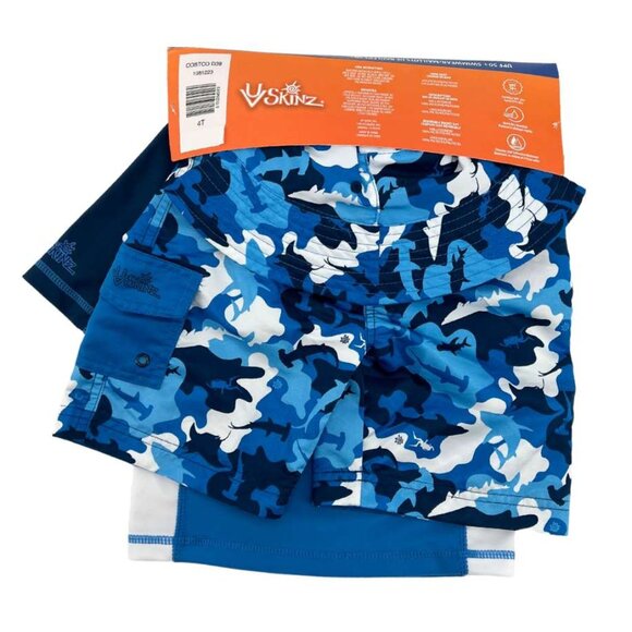 UV Skinz | Boy's Shark Theme Swimwear Set | 3 Pieces | Blue & White | Size 4T - Picture 2 of 3